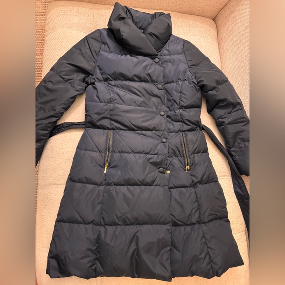 Made in Japan Luxury Navy Puffer Down Coat with Belt - Italian Fabric - Size XS - Picture 8 of 11